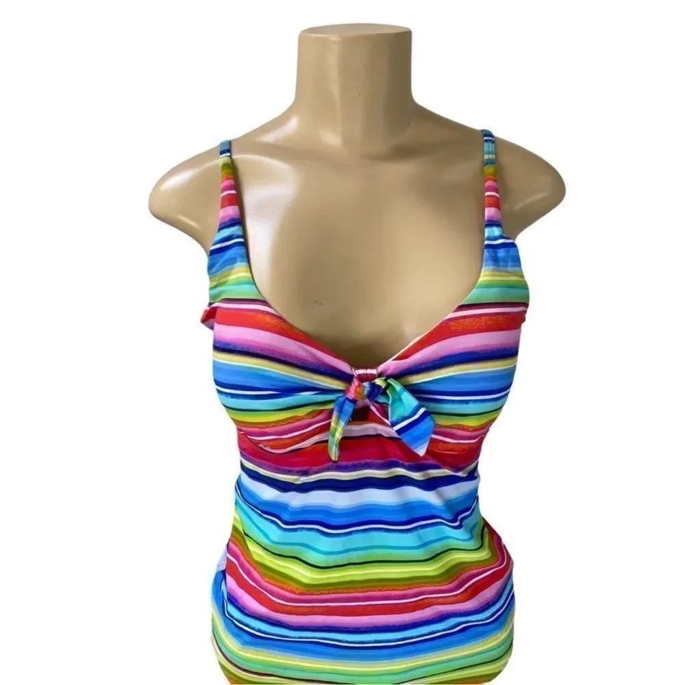 Seafolly two piece Piece tankini Swimsuit bikini set rainbow Stripe 12 / 8 / med